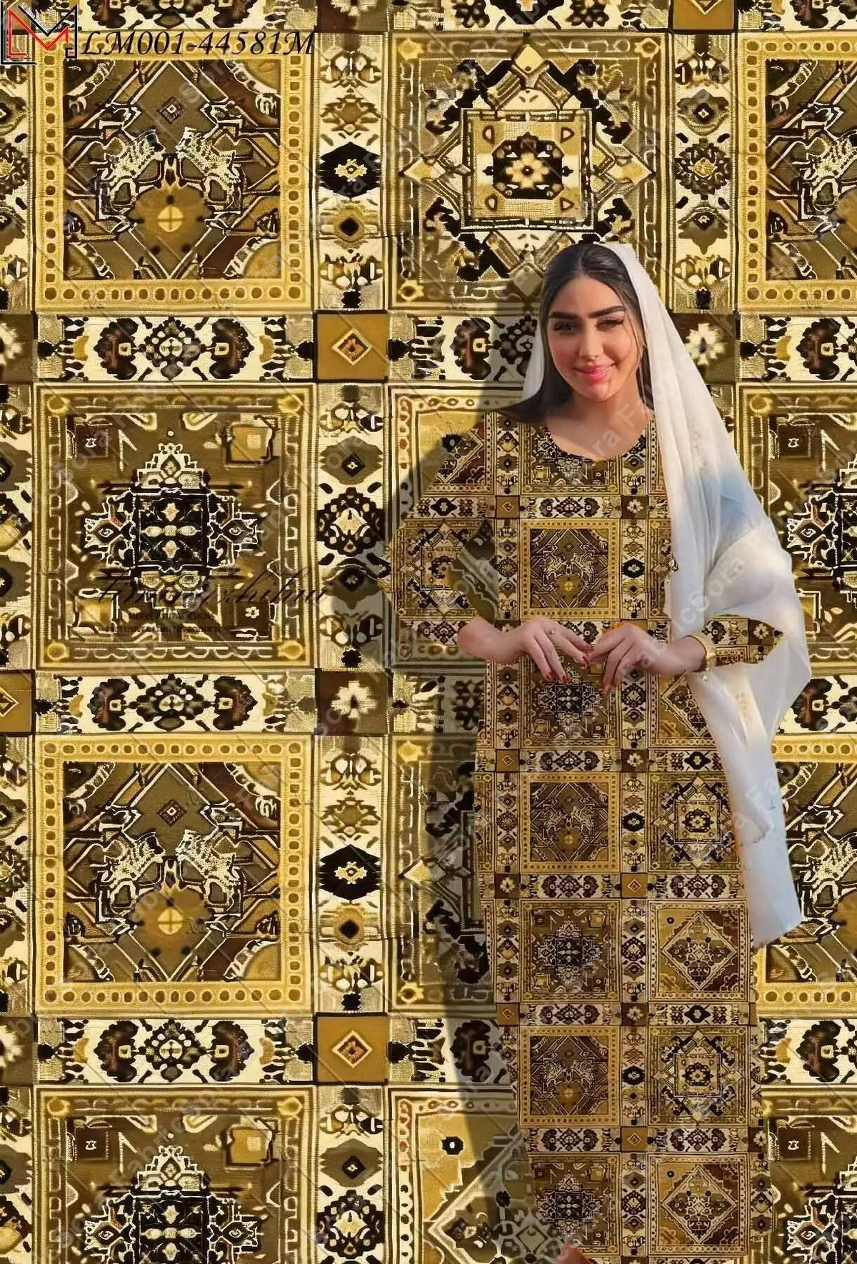 Tela rayon patchwork geométrica para kaftan y vestido