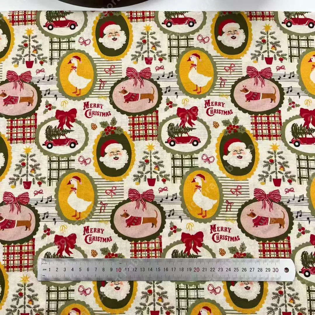 Christmas print cotton fabric with festive holiday pattern