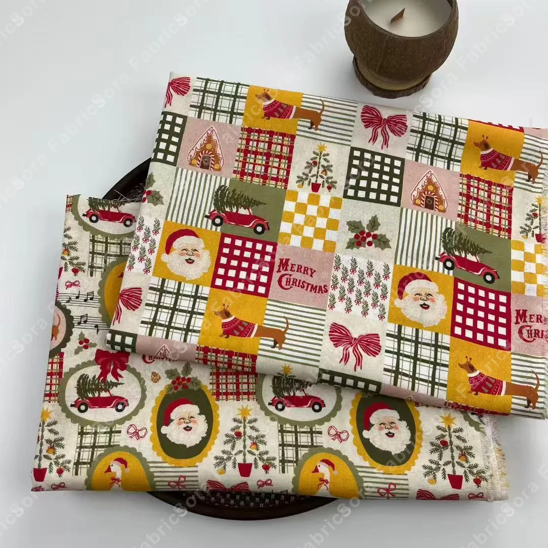 Holiday print cotton fabric with seasonal motifs