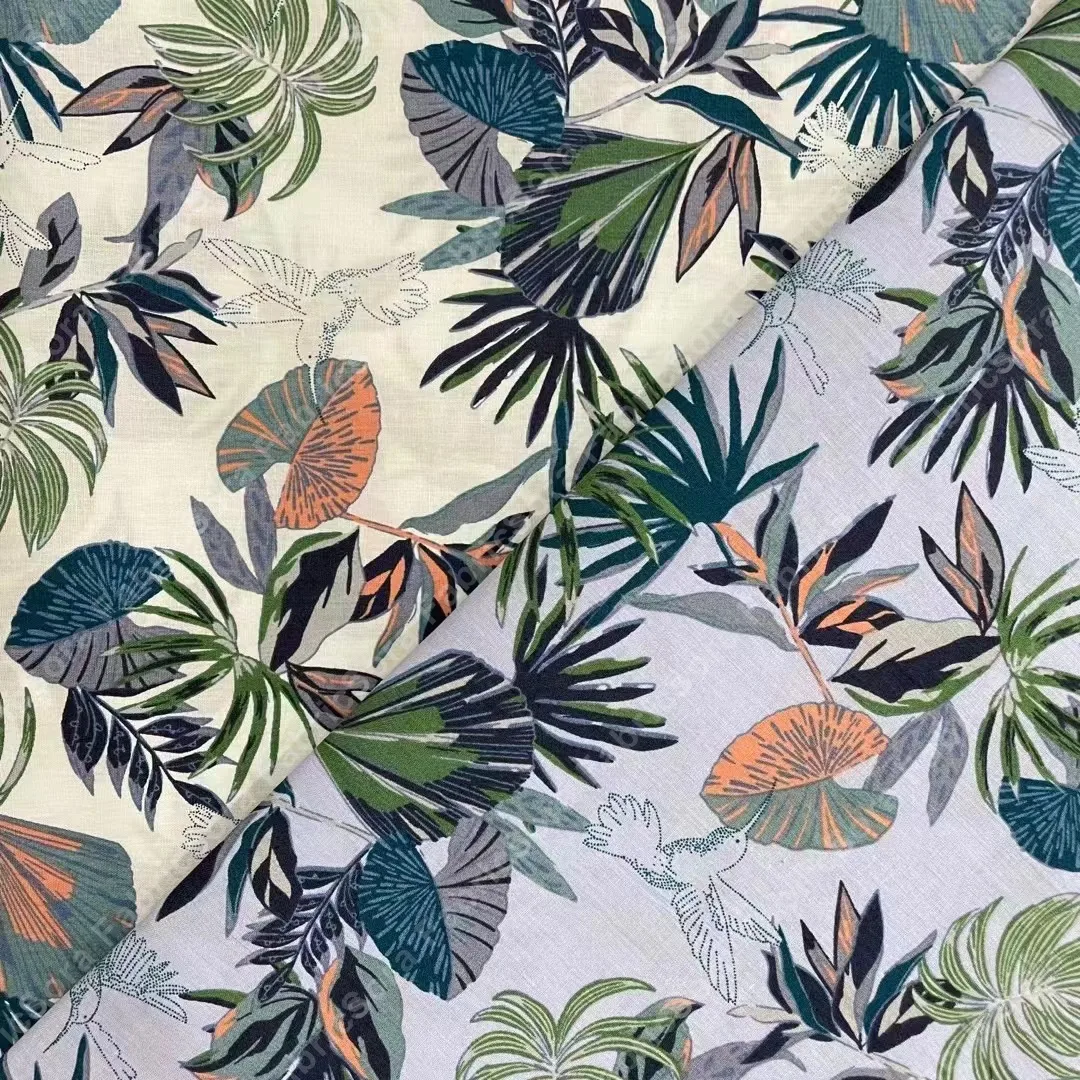 Palm fan leaf cotton poplin for summer resort wear