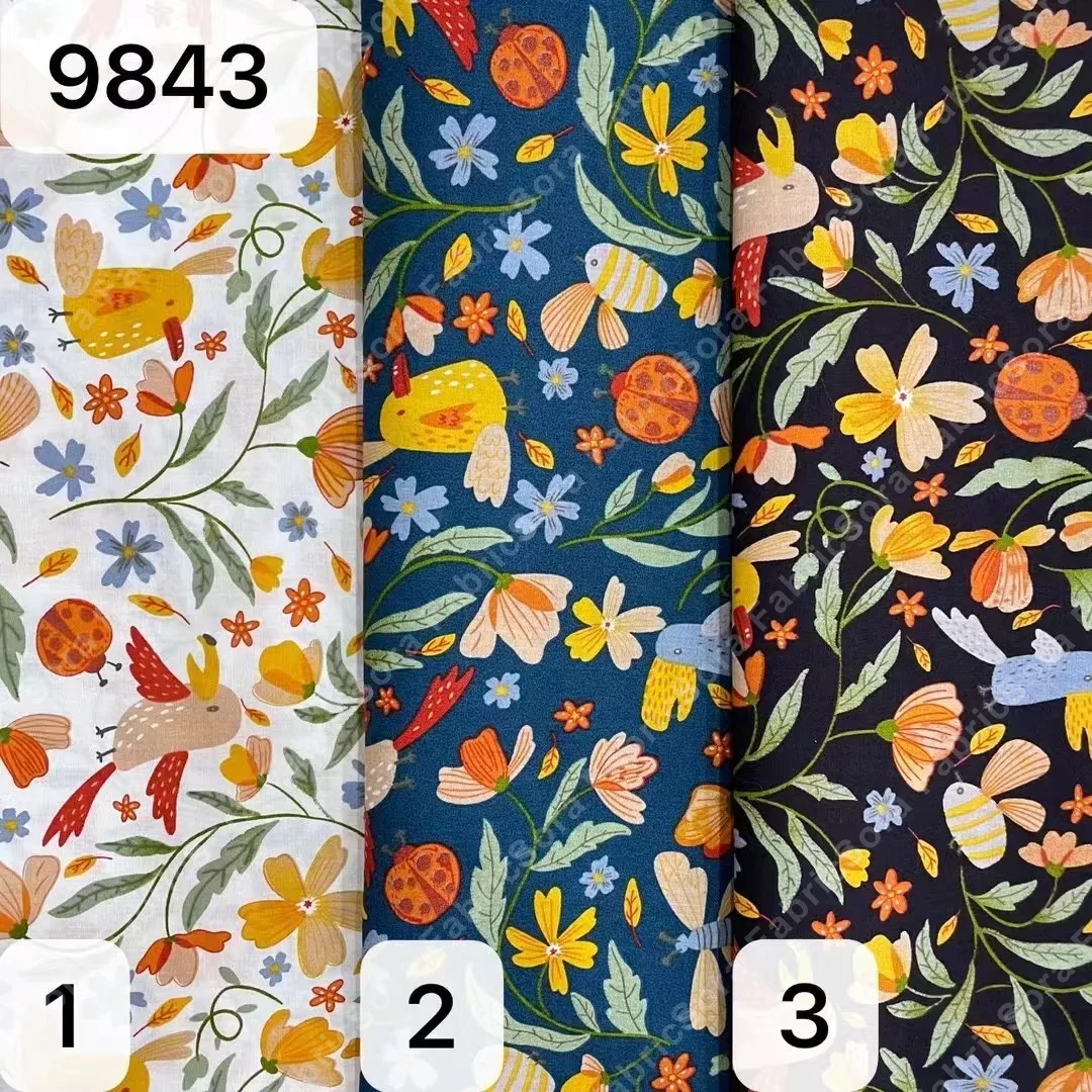 Hand-drawn cotton poplin fabric for kids' dresses