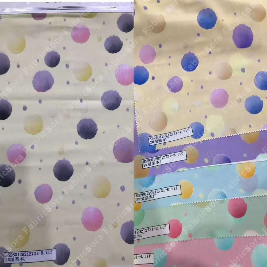 Children's print rayon fabric with playful cartoon motifs