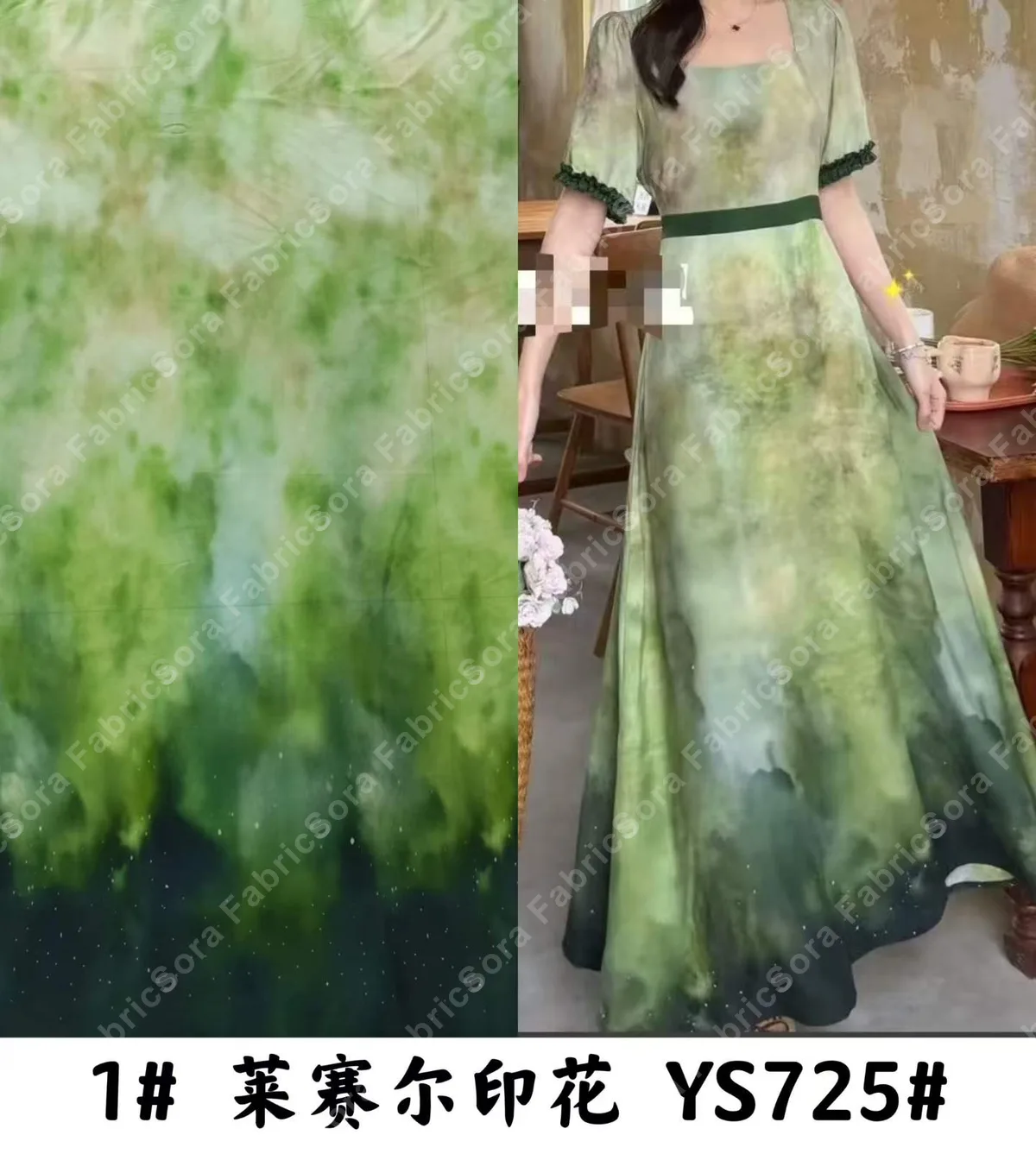 Tela lyocell placement ombre con degradado salvia a esmeralda para vestido maxi