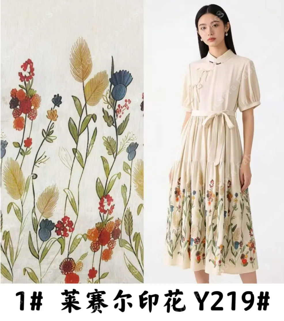 Panel print rayon fabric showing full repeat pattern