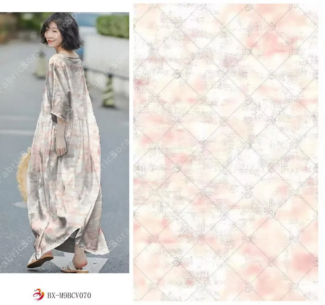 Tela rayon viscose acuarela rosa pálido para vestido romántico