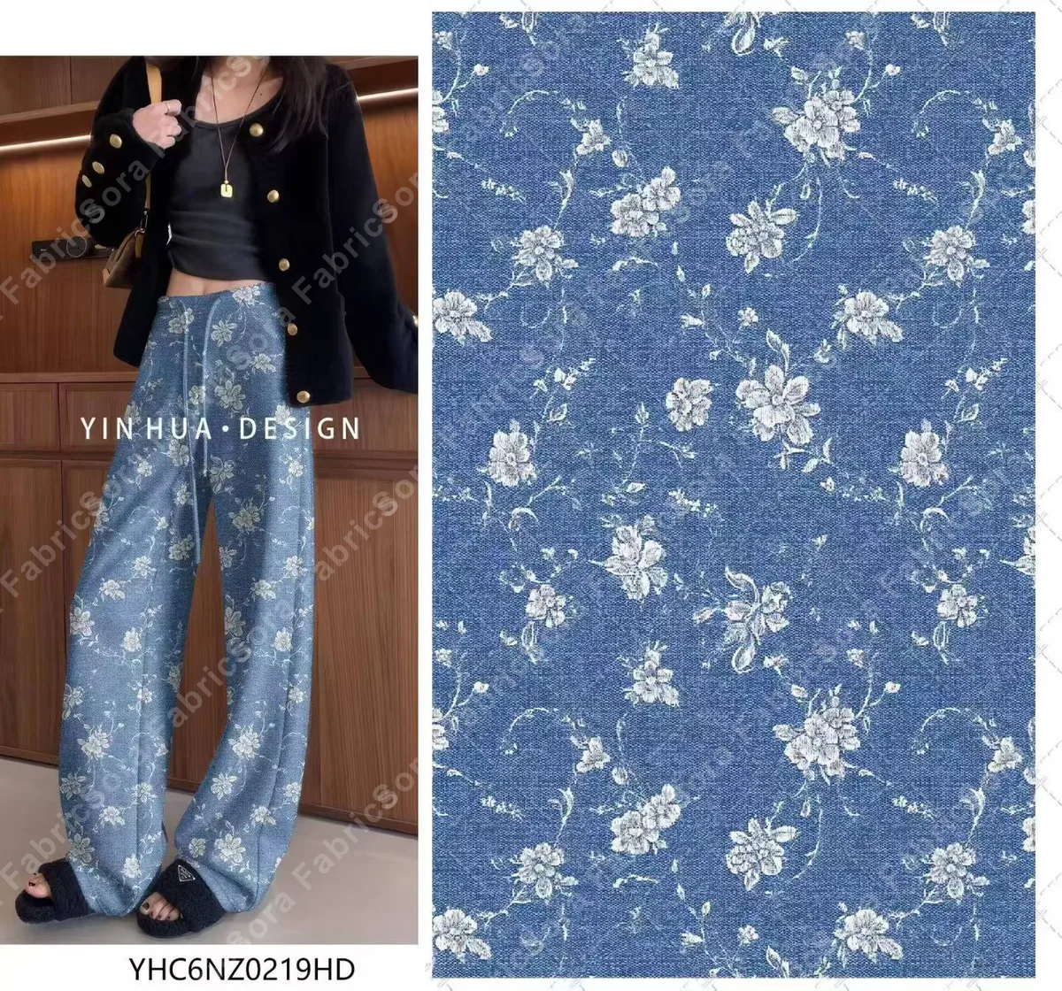 Bol paça pantolon için sahte denim rayon