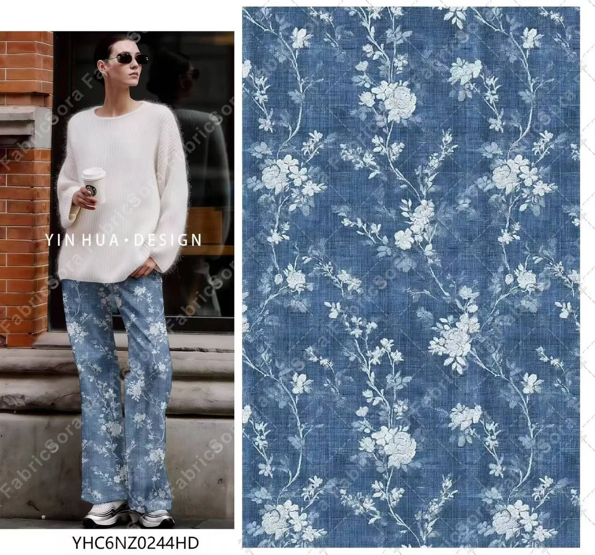 Yazlık elbise için denim çiçek rayon