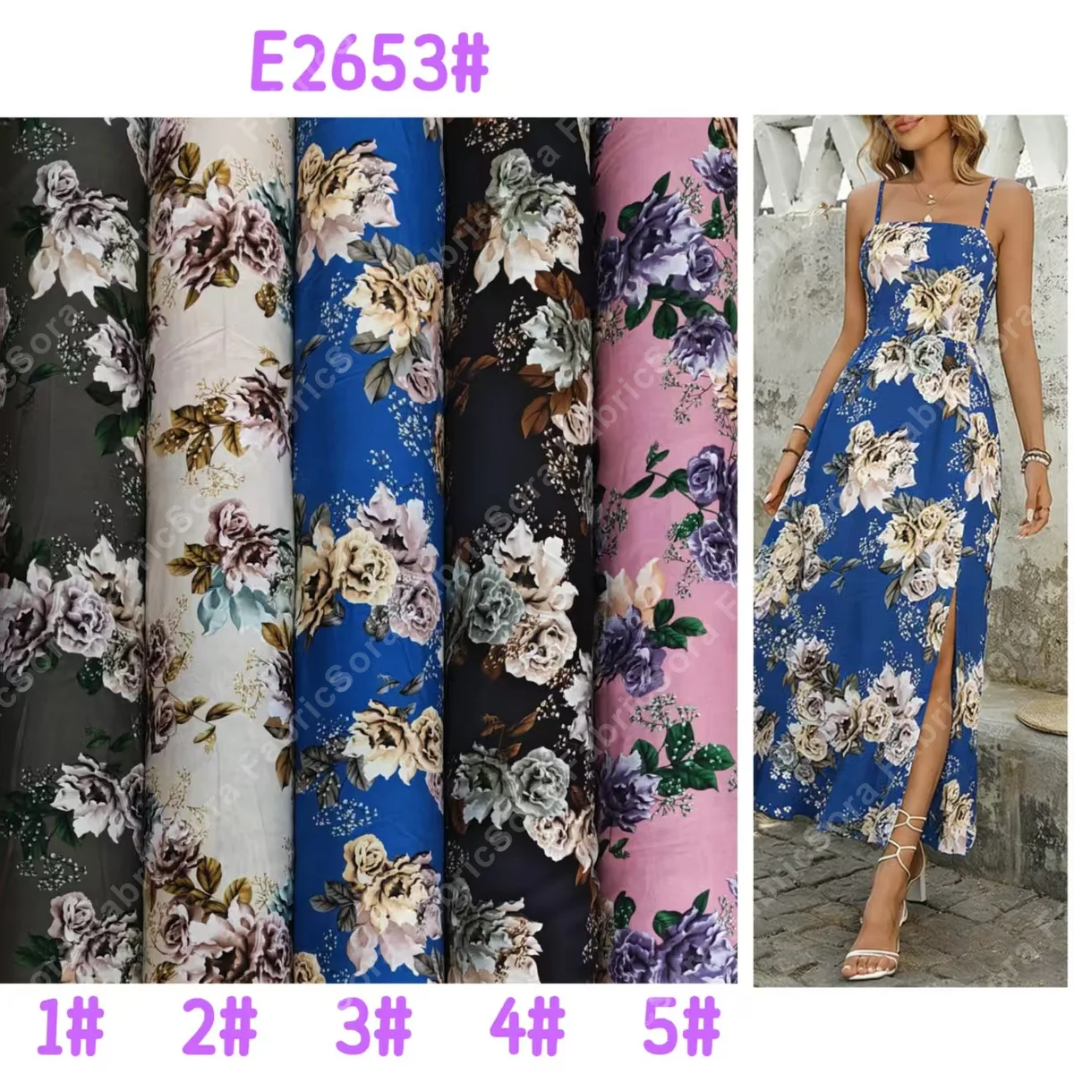 Tela rayon con rosas y peonías sobredimensionadas para vestidos maxi