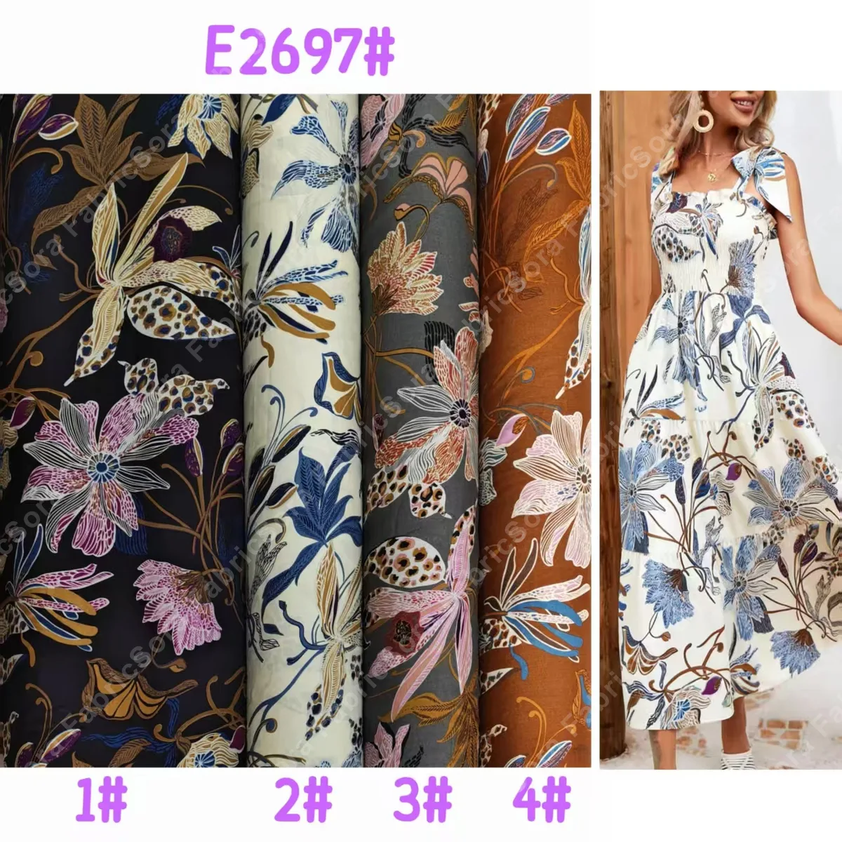 Tela rayon viscose floral grande mayorista, stock disponible