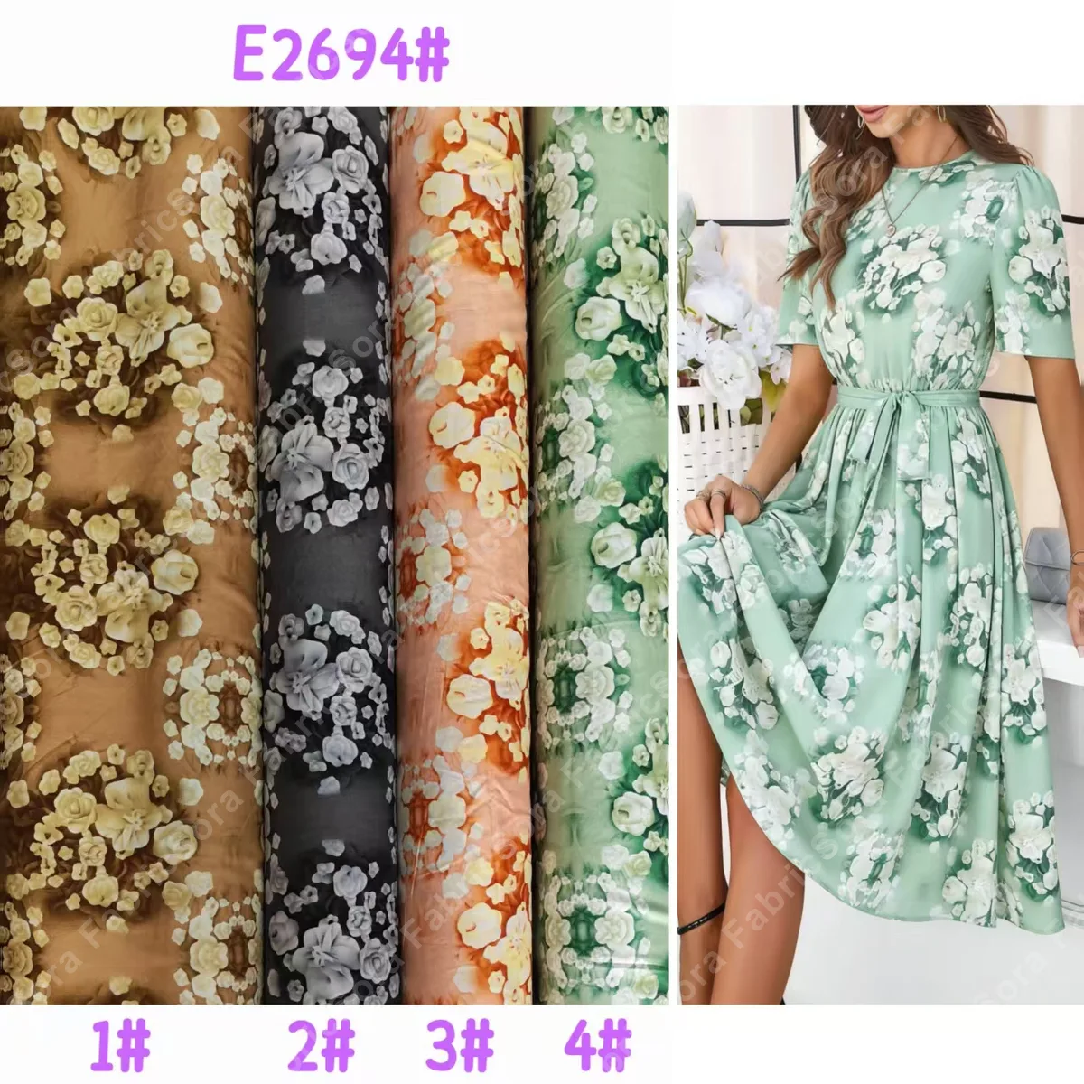 Detalle de tela rayon floral grande