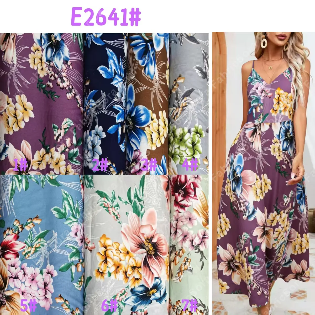 Detalle de la caída del tejido rayon floral grande