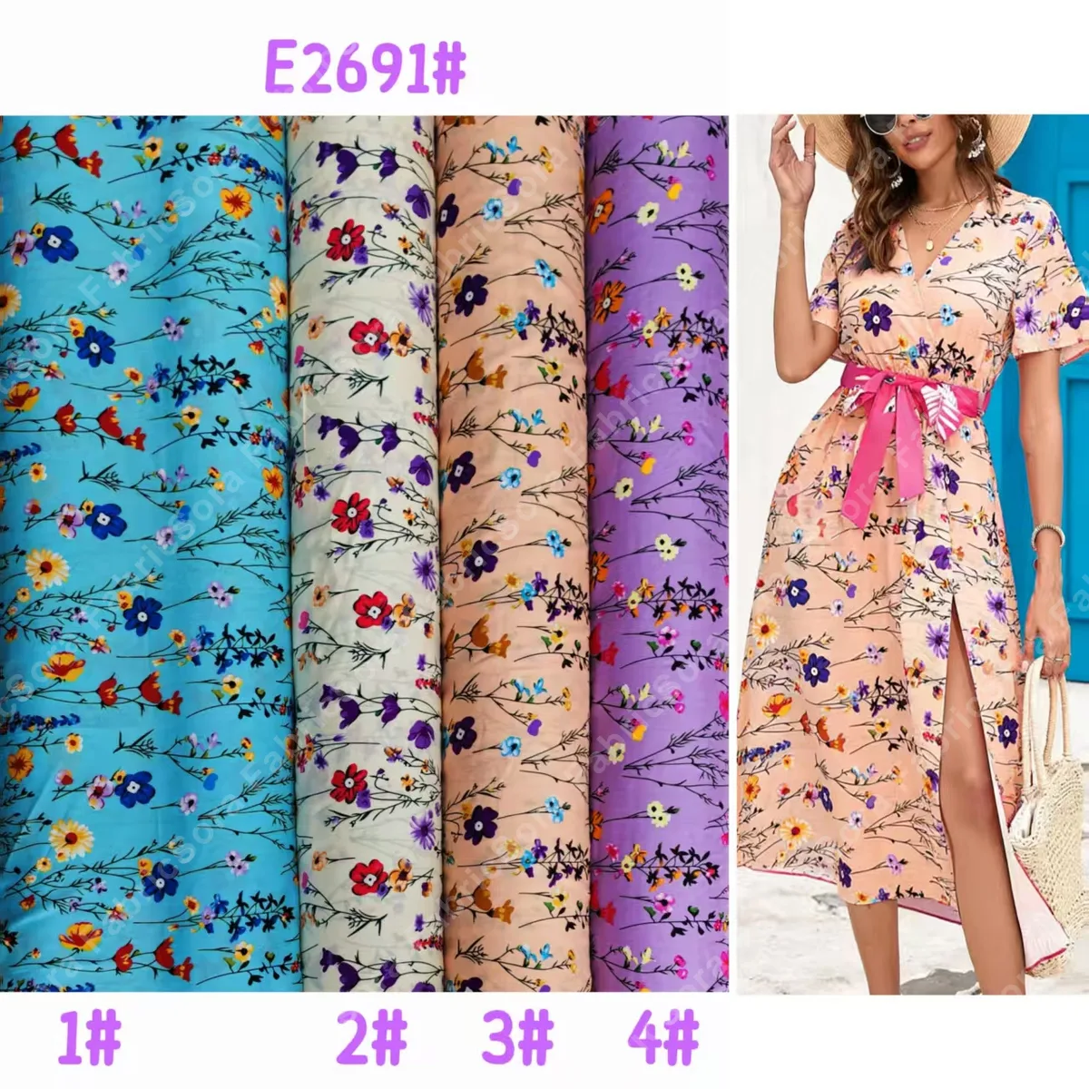 Dengeli çiçek rayon viscose kumaş detayı