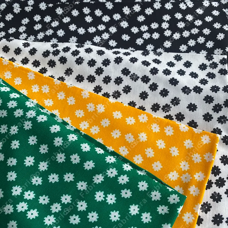 Tela rayon viscose mini margaritas monocromáticas con motivo geométrico limpio