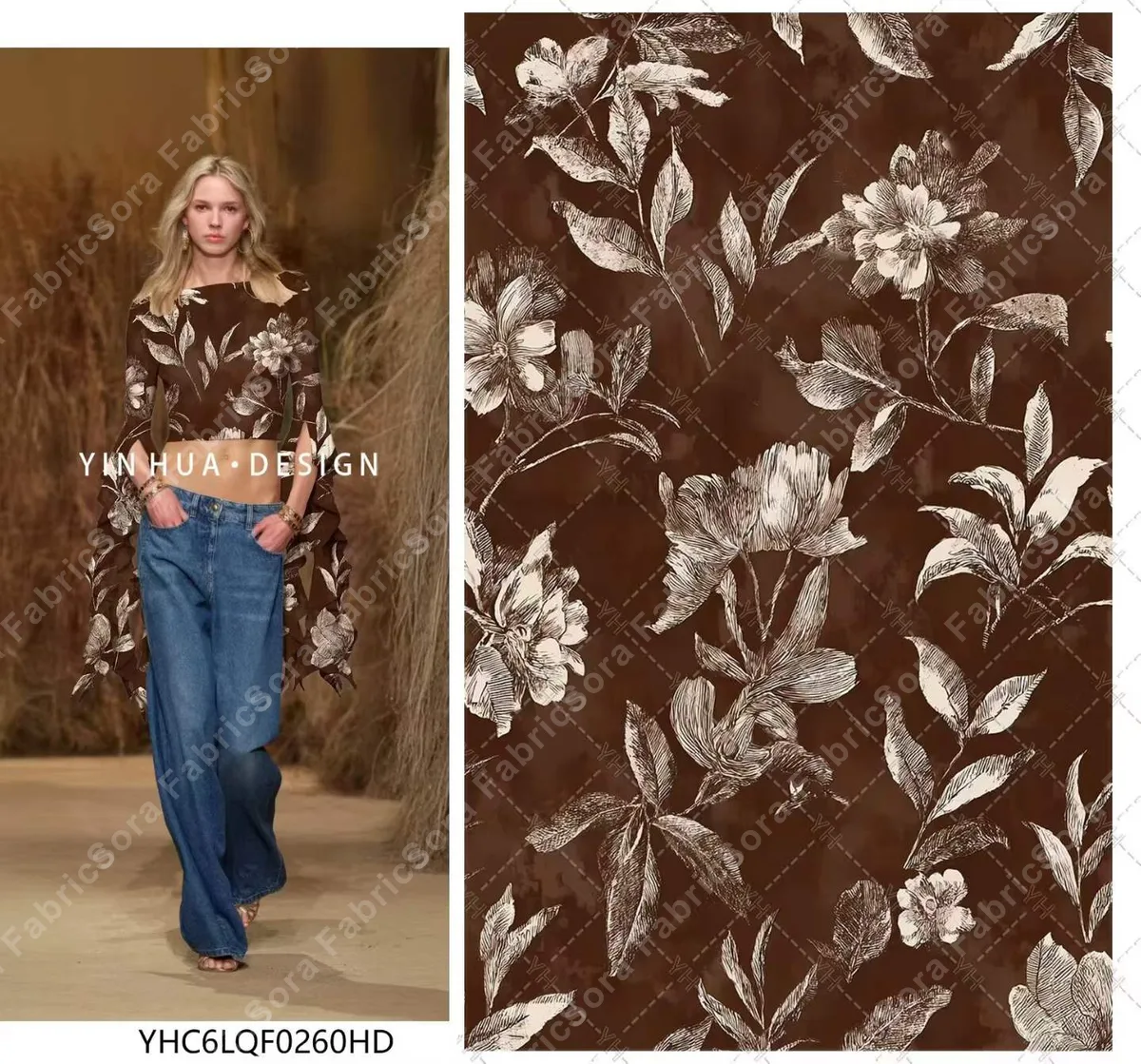 Rayon marrón estilo papel tapiz floral para blusa