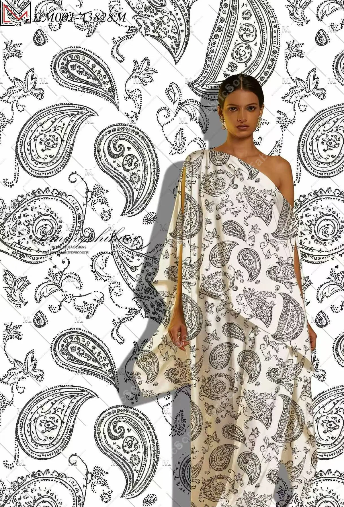 Tecido rayon com vinha persa para túnica longa em fúcsia