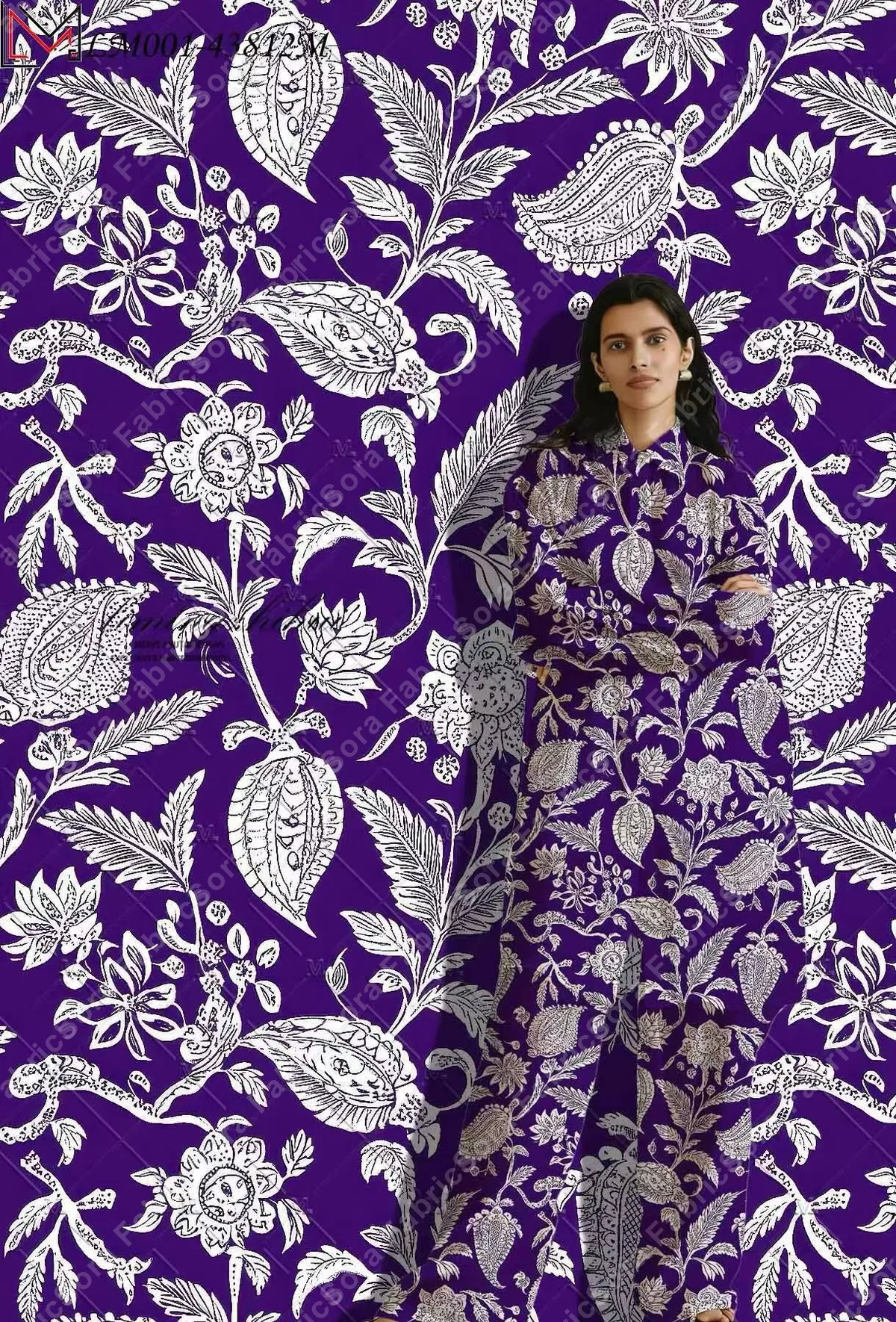 Tela rayon viscose botánico persa violeta para kaftan