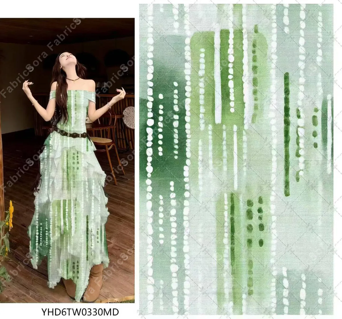 Tela rayon viscose rayas acuarela en verde menta suave