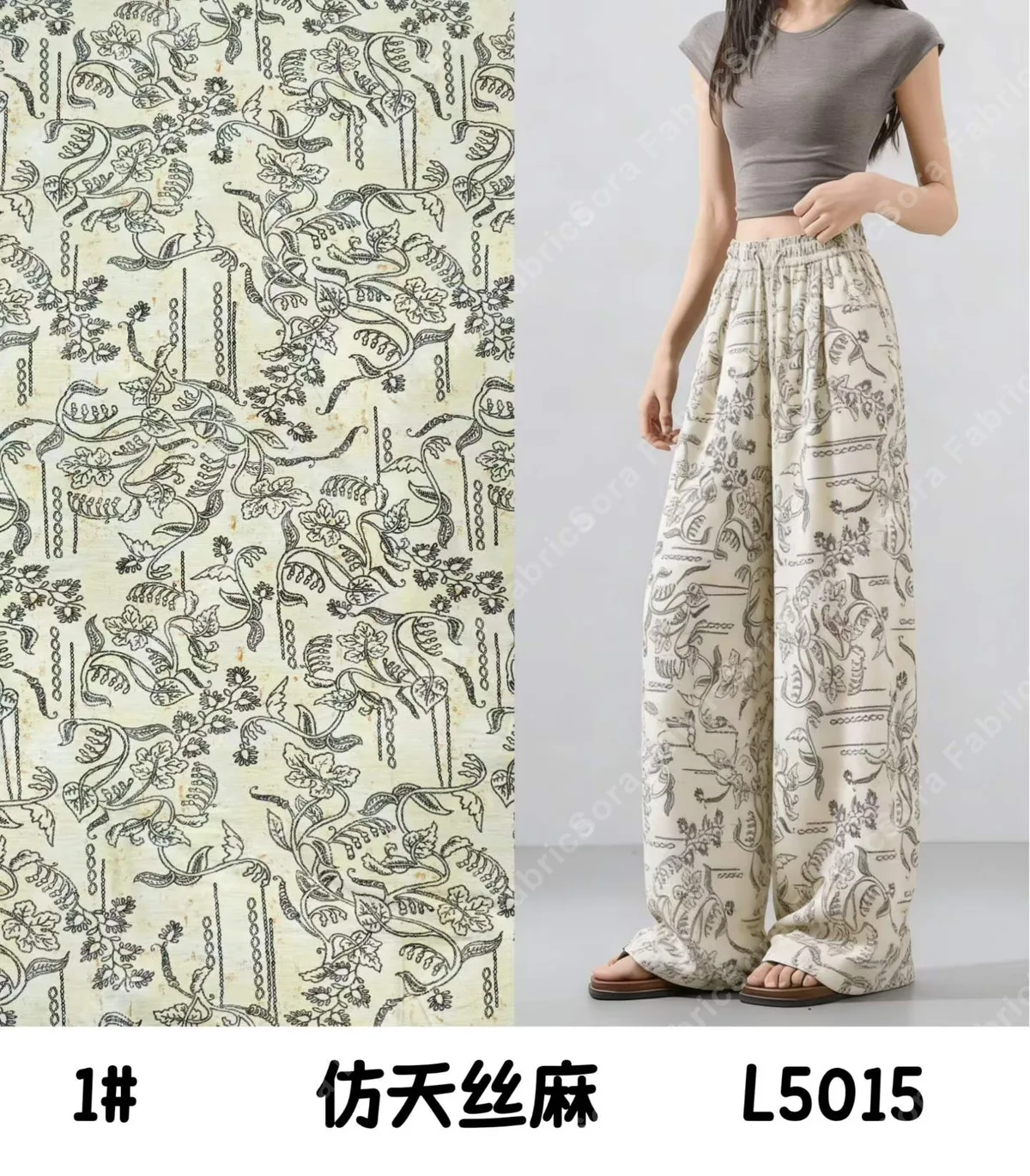 Tela mezcla rayon-nylon con patrón estilo toile