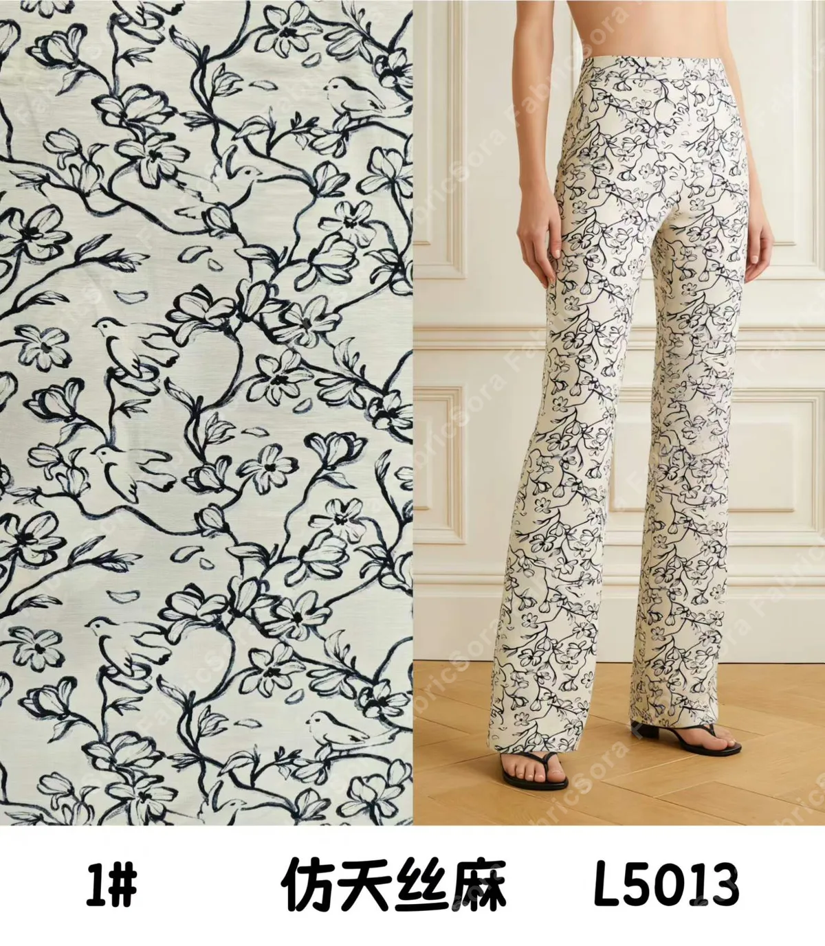Detalle de tela estampada tencel-linen