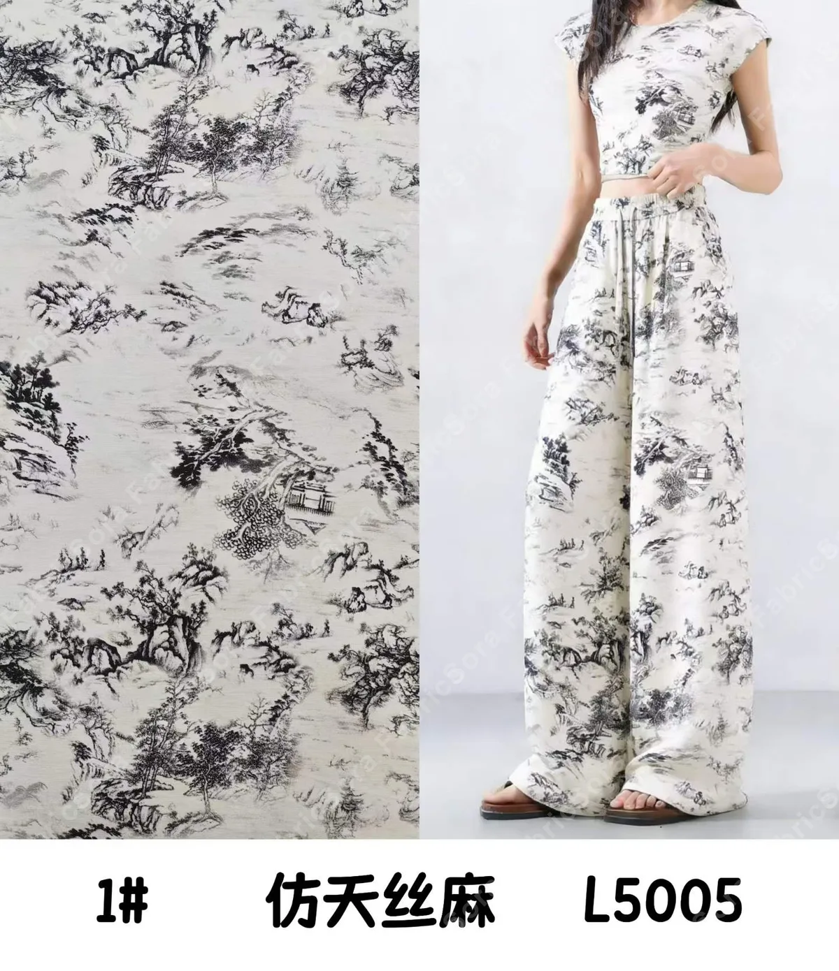 Primer plano adicional del estampado tencel-linen