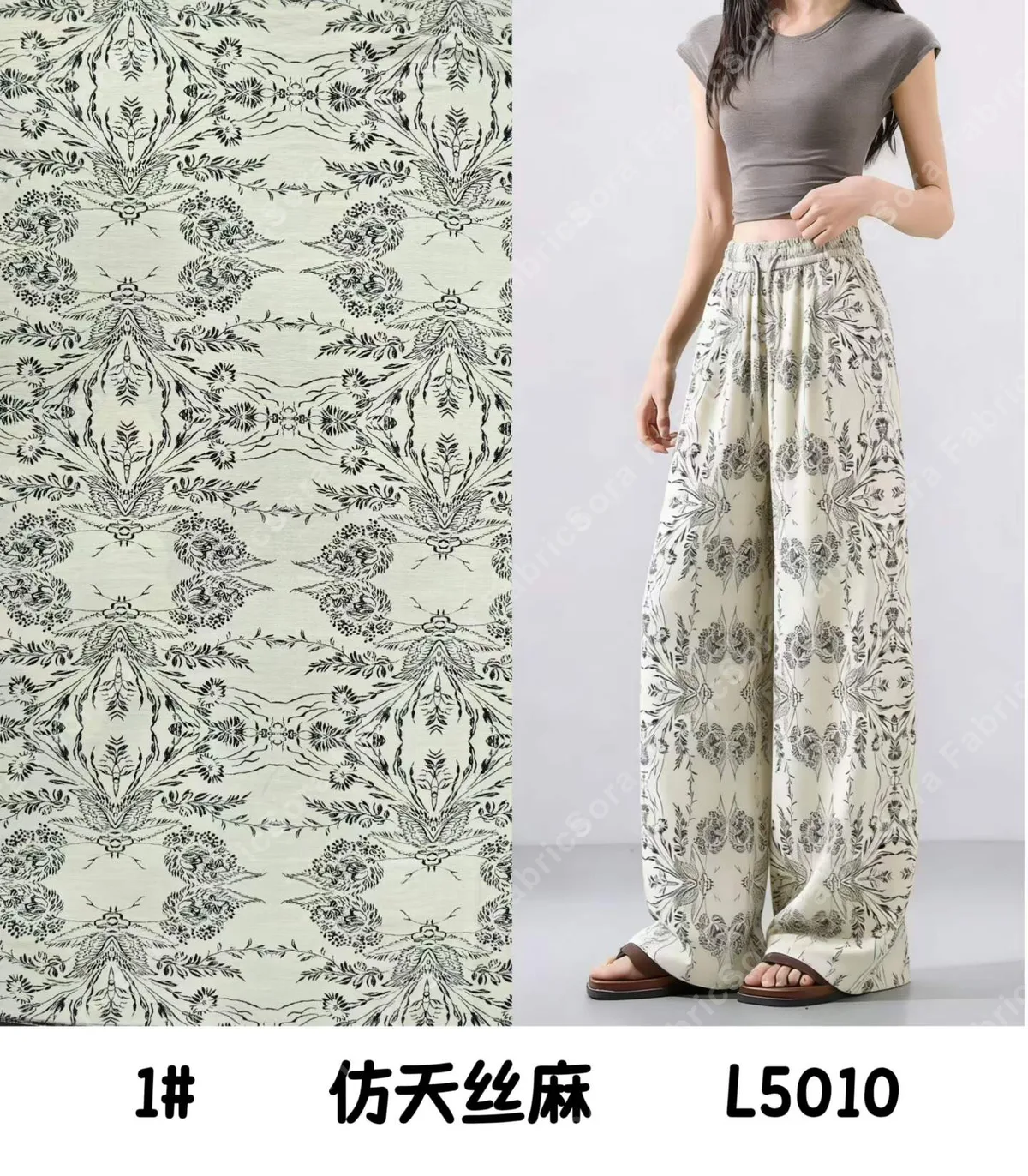 Segundo primer plano del diseño estampado tencel-linen